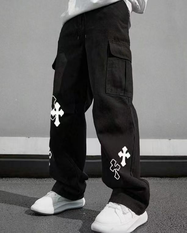 Γυναικεία παντελόνια American High Street Design, καλοκαιρινά, νέας σχεδίασης, ρετρό παντελόνια με πολλές τσέπες και αστεράκια, με φαρδιά μπατζάκια, για το καλοκαίρι του 2025.