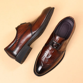 Νέα Δερμάτινα Παπούτσια Ανδρικά, Γνήσια Δερμάτινα, Επαγγελματικά, Casual, Ανδρικά Παπούτσια Βρετανικού Στυλ, Ανδρικά Σλιπ-ον με Σκαλιστά Παπούτσια