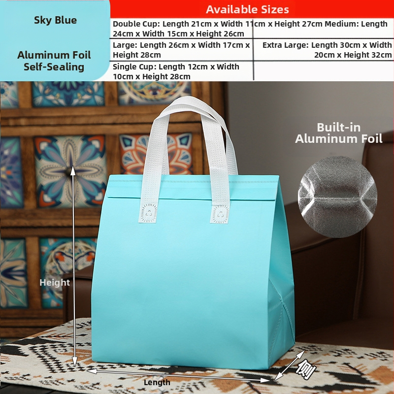 Μη υφασμένη τσάντα προσαρμοσμένη τσάντα μόνωσης μίας χρήσης για takeaway, προσαρμοσμένη τσάντα catering, συσκευασία τσαγιού γάλακτος, αλουμινόχαρτο με αυτοκόλλητη τσάντα