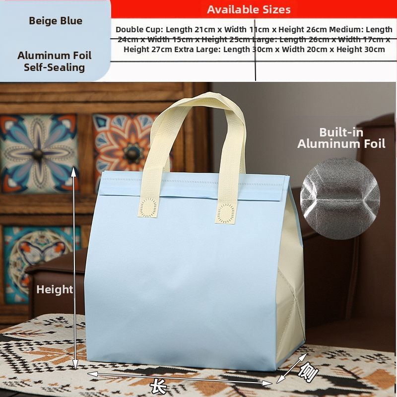 Μη υφασμένη τσάντα προσαρμοσμένη τσάντα μόνωσης μίας χρήσης για takeaway, προσαρμοσμένη τσάντα catering, συσκευασία τσαγιού γάλακτος, αλουμινόχαρτο με αυτοκόλλητη τσάντα
