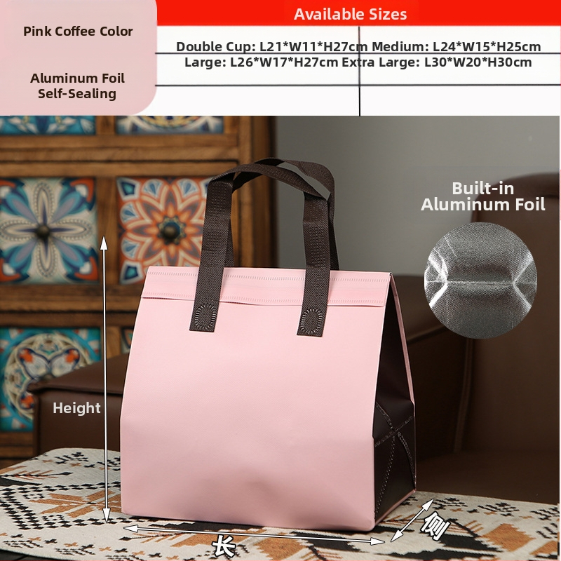 Μη υφασμένη τσάντα προσαρμοσμένη τσάντα μόνωσης μίας χρήσης για takeaway, προσαρμοσμένη τσάντα catering, συσκευασία τσαγιού γάλακτος, αλουμινόχαρτο με αυτοκόλλητη τσάντα