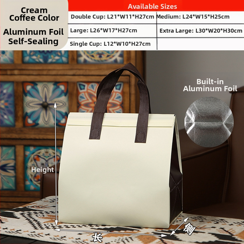 Μη υφασμένη τσάντα προσαρμοσμένη τσάντα μόνωσης μίας χρήσης για takeaway, προσαρμοσμένη τσάντα catering, συσκευασία τσαγιού γάλακτος, αλουμινόχαρτο με αυτοκόλλητη τσάντα