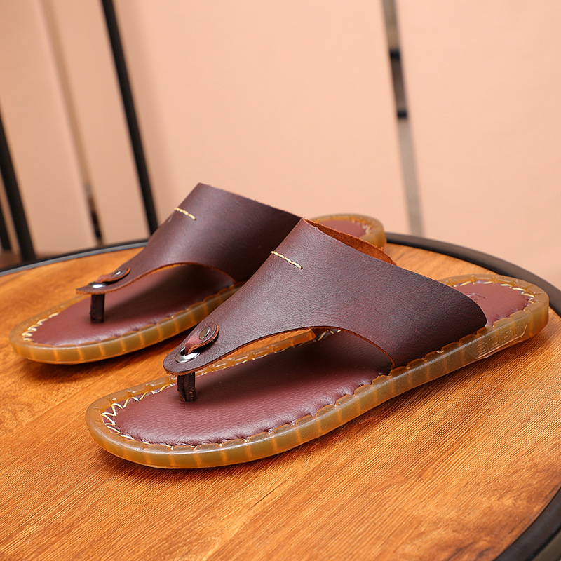Férfi valódi bőr nyári férfi marhabőr szandálok brit retró csúszásgátló alkalmi férfi flip-flop szandálok férfi divatos