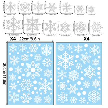 8 piiriülest jõulukleebist, pühadekaunistusi, lumehelveste elektrostaatilised kleebised, koduakna kleebised, lumehelveste kleebised