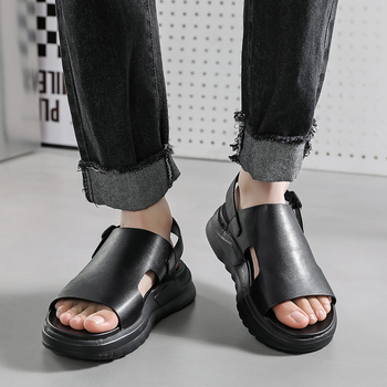 Férfi hálós szandál, férfi nyári, magasságnövelő, vastag talpú, vékony külső, puha talpú, lélegző, üreges strandcipő 4882-T