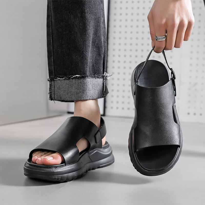 Férfi hálós szandál, férfi nyári, magasságnövelő, vastag talpú, vékony külső, puha talpú, lélegző, üreges strandcipő 4882-T