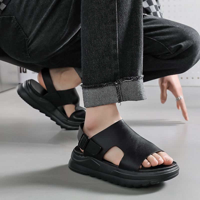 Férfi hálós szandál, férfi nyári, magasságnövelő, vastag talpú, vékony külső, puha talpú, lélegző, üreges strandcipő 4882-T