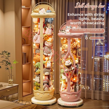 Κουβάς αποθήκευσης κούκλας με διαφανές φερμουάρ, βελούδινο παιχνίδι αποθήκευσης αντικειμένων, οικιακό καλάθι αποθήκευσης μεγάλης χωρητικότητας με υψηλή εμφάνιση