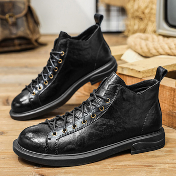2025 m. rudens vyriški natūralios odos britiško stiliaus darbo batai, nauji, aukštakulniai, storapadžiai, odiniai batai, urmu