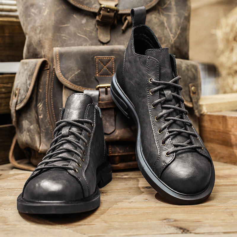 2025 m. rudens vyriški natūralios odos britiško stiliaus darbo batai, nauji, aukštakulniai, storapadžiai, odiniai batai, urmu