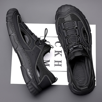 Νέα καλοκαιρινά παπούτσια θαλάσσης για υπαίθριες δραστηριότητες αναψυχής με μαλακή σόλα, ανδρικά σανδάλια με αντιολισθητικά δερμάτινα παπούτσια θαλάσσης με τρύπες από πλέγμα