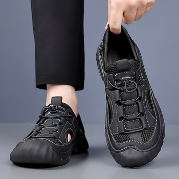 Νέα καλοκαιρινά παπούτσια θαλάσσης για υπαίθριες δραστηριότητες αναψυχής με μαλακή σόλα, ανδρικά σανδάλια με αντιολισθητικά δερμάτινα παπούτσια θαλάσσης με τρύπες από πλέγμα