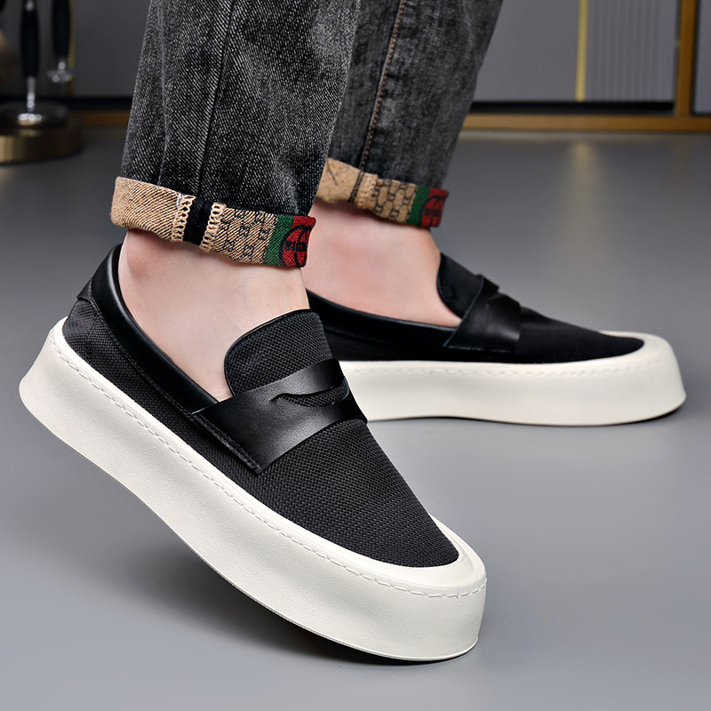 2025. aasta uued suvised meeste õõnsad hingavad riidest kingad, trendikad mitmekülgsed libisevad laisad paksu tallaga kõrgendavad vabaajajalatsid