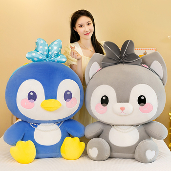 Χαριτωμένη μπλε κούκλα πιγκουίνος έξυπνη γάτα λούτρινο παιχνίδι μαξιλάρι κρεβατιού μεγάλη κούκλα κινουμένων σχεδίων για φίλη