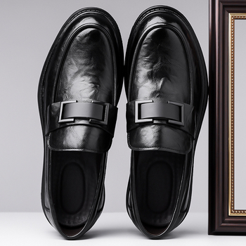 Νέα φθινοπωρινά δημοφιλή ανδρικά δερμάτινα παπούτσια, αναπνεύσιμα επαγγελματικά casual με χοντρή σόλα επίσημα ανδρικά παπούτσια, άνετα παπούτσια γραφείου με slip-on