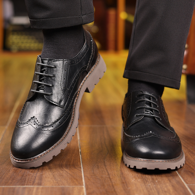 Pantofi de piele pentru bărbați, stil britanic, cu talpă groasă, la modă, cu talpă moale, model nou