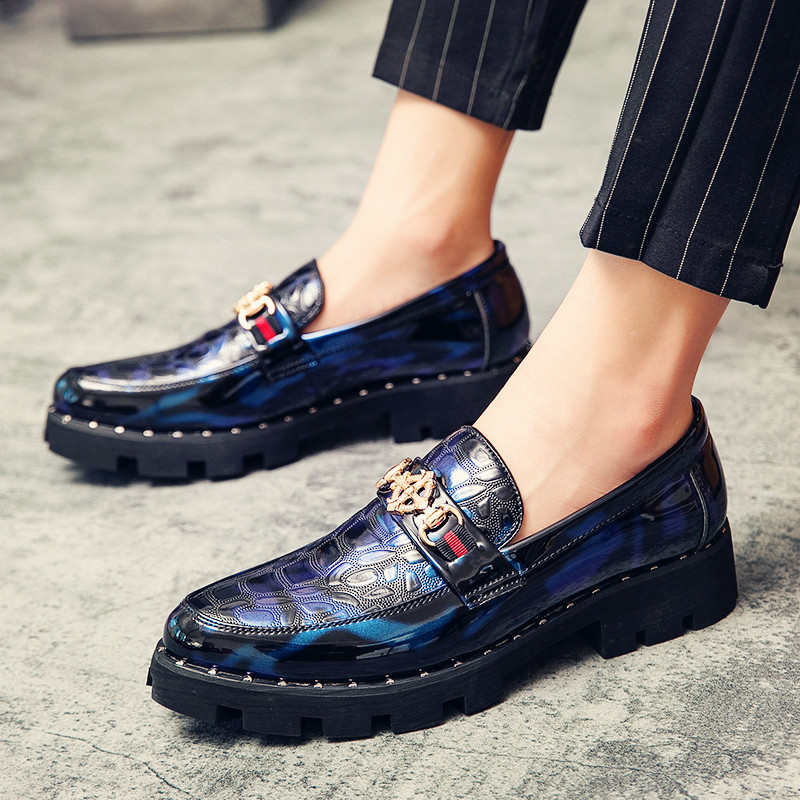 Pantofi din piele pentru bărbați, model crocodil transfrontalier, stil coreean, la modă, versatil, strălucitor, pantofi pentru bărbați, casual britanic, fără slip-on, stilist de coafură