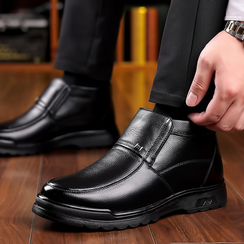 Βαμβακερά Παπούτσια Ανδρικά Χειμερινά Παπούτσια με επένδυση fleece, Ζεστά Ανδρικά Βαμβακερά Παπούτσια Ψηλές Δερμάτινες Μάλλινες Μπότες Χιονιού, Παπούτσια για Μεσήλικες και Γέρους Μπαμπάδες