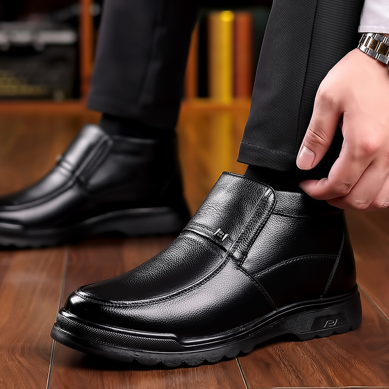 Pamutcipők Férfi téli polár bélésű meleg férfi pamutcipők Magas szárú bőr gyapjú hócipők Középkorú és idős apa cipők