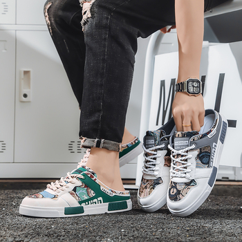 Férfi cipők határokon átnyúló nagy méretű nyári új alkalmi cipők divatos férfi bebújós szövet félpapucsok trendi lusta papucsok