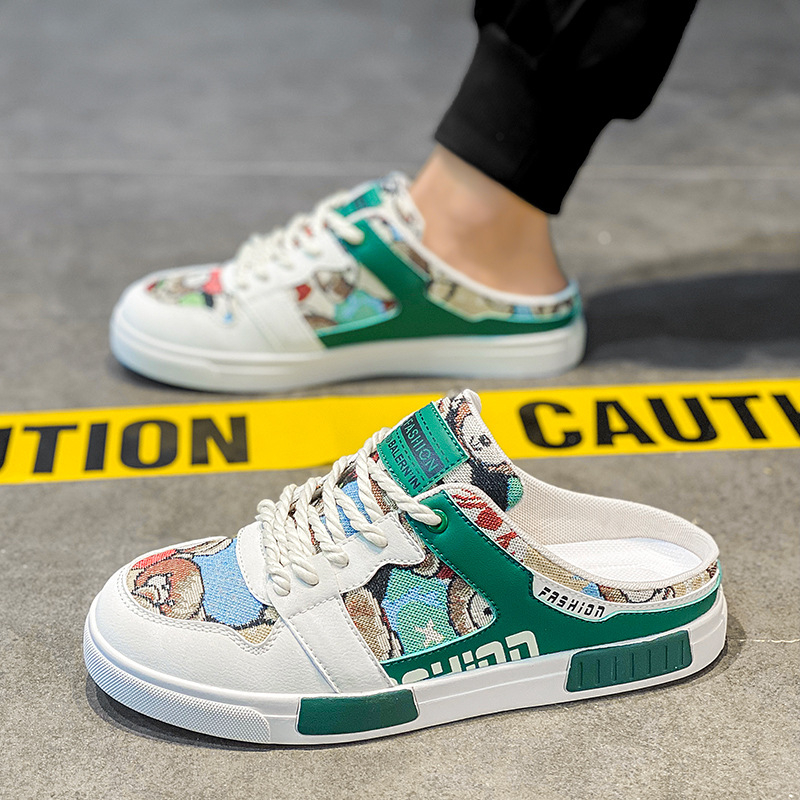 Férfi cipők határokon átnyúló nagy méretű nyári új alkalmi cipők divatos férfi bebújós szövet félpapucsok trendi lusta papucsok