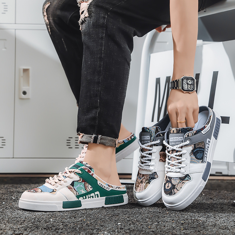 Férfi cipők határokon átnyúló nagy méretű nyári új alkalmi cipők divatos férfi bebújós szövet félpapucsok trendi lusta papucsok