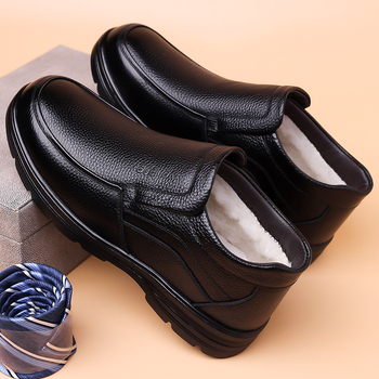 Gyárilag közvetlen első rétegű marhabőr pamut téli polár bélésű meleg bőr középkorú és idős apáknak való vastagított téli csúszásgátló pamut cipő