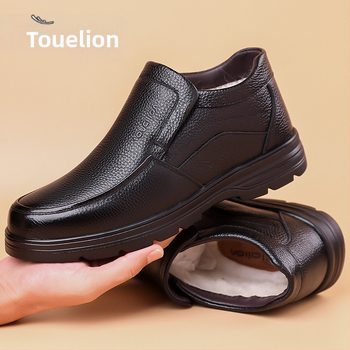 Gyárilag közvetlen első rétegű marhabőr pamut téli polár bélésű meleg bőr középkorú és idős apáknak való vastagított téli csúszásgátló pamut cipő