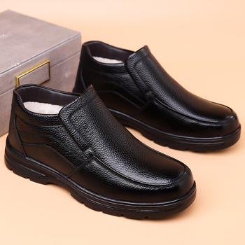 Gyárilag közvetlen első rétegű marhabőr pamut téli polár bélésű meleg bőr középkorú és idős apáknak való vastagított téli csúszásgátló pamut cipő