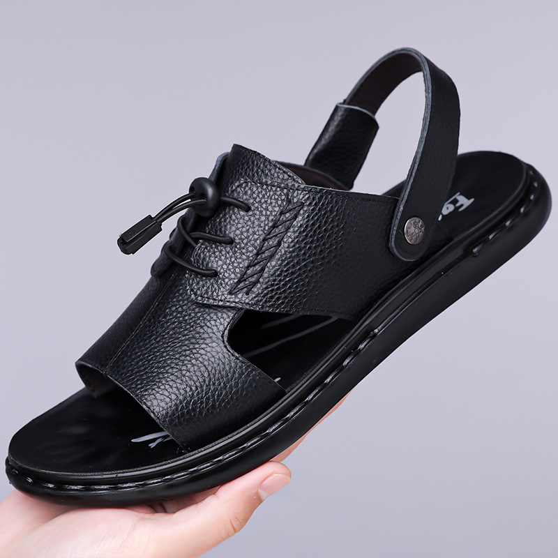 Vastagtalpú férfi szandálok 2025-ös nyárra, új, szabadtéri viselet, marhabőrből készült, alkalmi szandálok és papucsok férfiaknak és apukáknak, kettős célú strandcipők