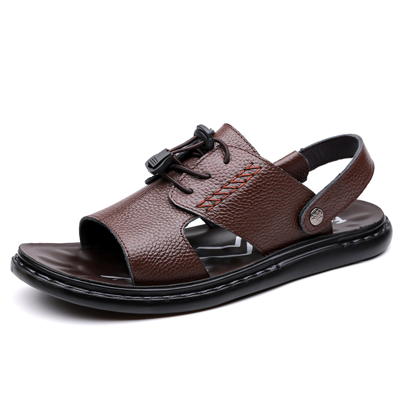 Vastagtalpú férfi szandálok 2025-ös nyárra, új, szabadtéri viselet, marhabőrből készült, alkalmi szandálok és papucsok férfiaknak és apukáknak, kettős célú strandcipők