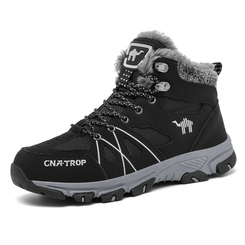 Pantofi de drumeție înalți pentru bărbați, cizme de zăpadă, căptușiți cu fleece, căptușiți cu bumbac gros, iarna, sport, în aer liber