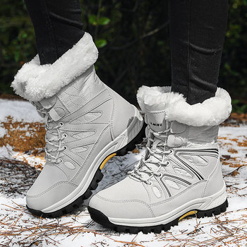 2023 Cizme de zăpadă noi pentru sporturi în aer liber, mărime plus, pentru femei, cizme medii calde cu căptușeală din fleece, pantofi de schi și drumeții pentru femei