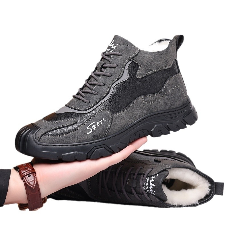 Északkeleti meleg, csúszásmentes pamutcipő, férfi téli, gyapjúbéléssel, meleg, vastagított szőrmével ellátott, sport, alkalmi, férfi hótaposó