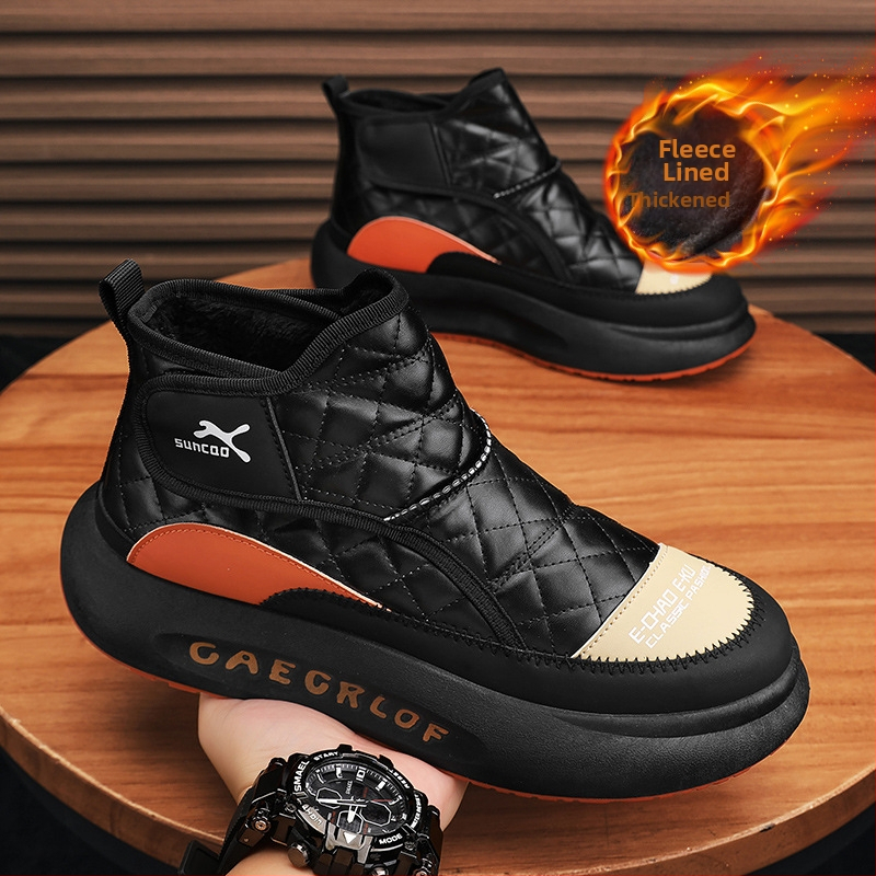 Високи памучни обувки от североизток, удебелени, за мъжки зимни обувки 2025, водоустойчиви, нови, с поларена подплата, топли кожени памучни ботуши за сняг