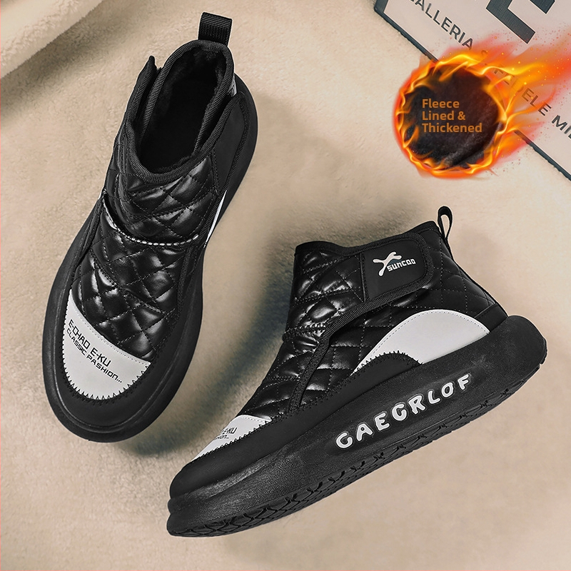Високи памучни обувки от североизток, удебелени, за мъжки зимни обувки 2025, водоустойчиви, нови, с поларена подплата, топли кожени памучни ботуши за сняг