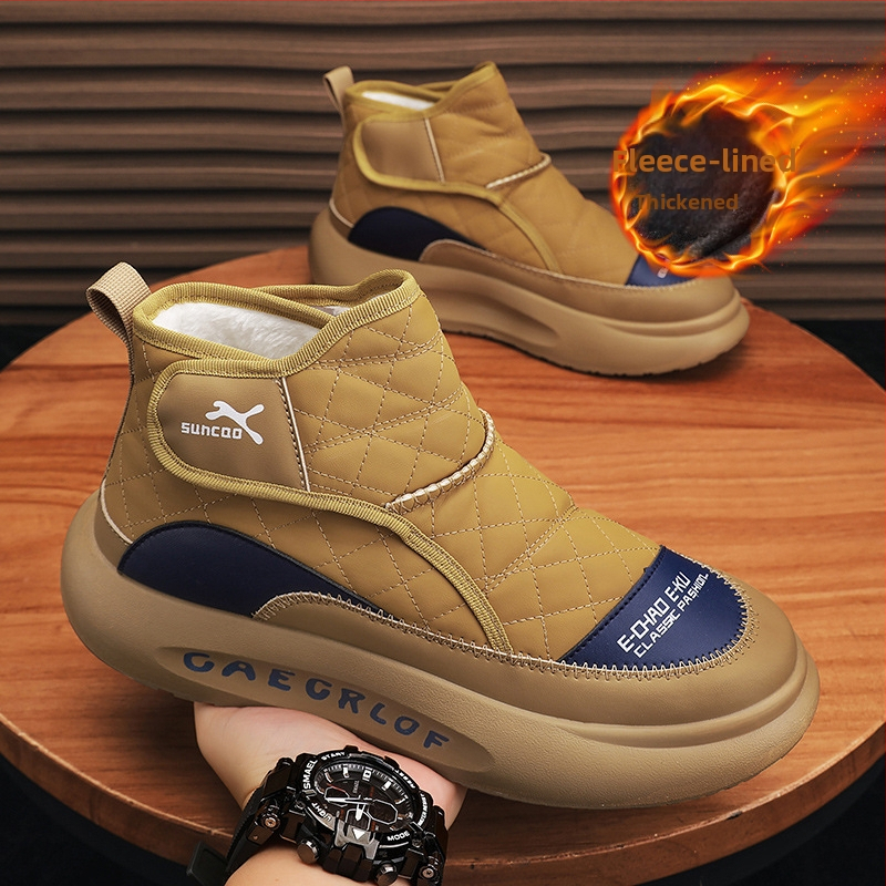 Високи памучни обувки от североизток, удебелени, за мъжки зимни обувки 2025, водоустойчиви, нови, с поларена подплата, топли кожени памучни ботуши за сняг