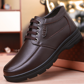 Pamutcipő Férfi Téli Meleg, Polárbéléssel, Vastagított Valódi Bőr Gyapjú Magasszárú Bőrcipő Középkorú és Idős Apáknak Hétköznapi Nagy Pamutcipő