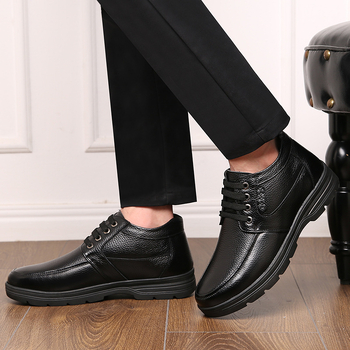 Pamutcipő Férfi Téli Meleg, Polárbéléssel, Vastagított Valódi Bőr Gyapjú Magasszárú Bőrcipő Középkorú és Idős Apáknak Hétköznapi Nagy Pamutcipő