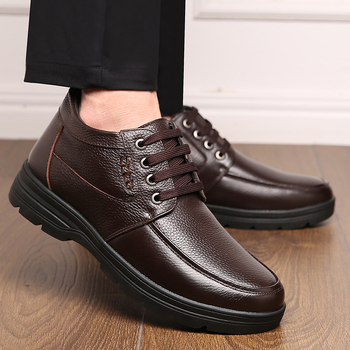 Pamutcipő Férfi Téli Meleg, Polárbéléssel, Vastagított Valódi Bőr Gyapjú Magasszárú Bőrcipő Középkorú és Idős Apáknak Hétköznapi Nagy Pamutcipő