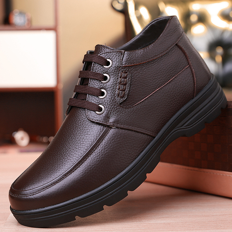 Pamutcipő Férfi Téli Meleg, Polárbéléssel, Vastagított Valódi Bőr Gyapjú Magasszárú Bőrcipő Középkorú és Idős Apáknak Hétköznapi Nagy Pamutcipő