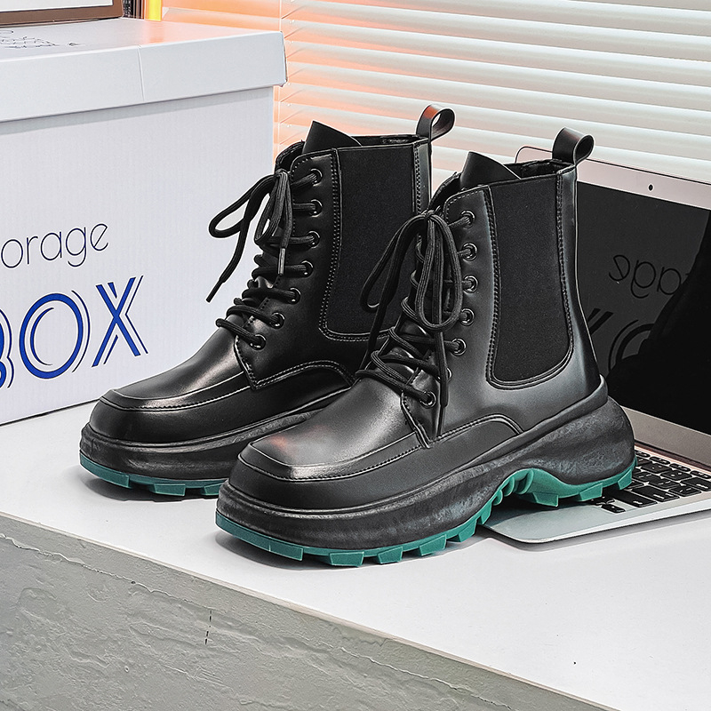 Martin saapad meeste 2024. aasta uued kevadised kõrge säärega Briti stiilis mootorratta nahksaapad meeste paksu tallaga kõrgust suurendavad mustad kombinesoonisaapad