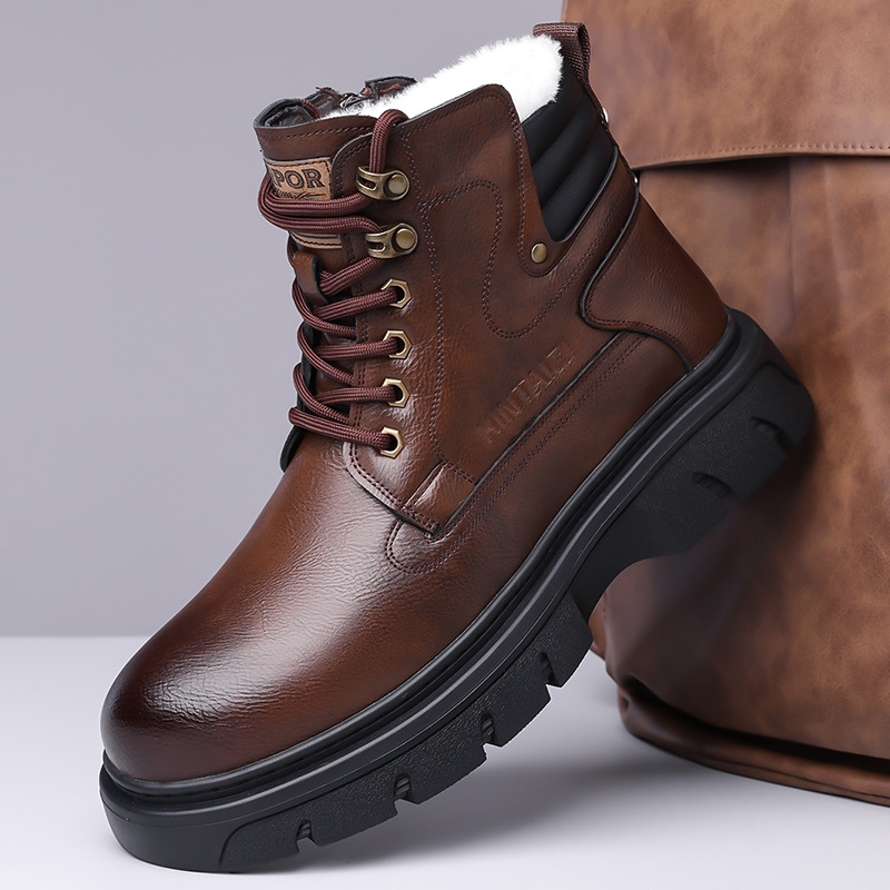 2024 téli új férfi magas szárú pamutcipő férfi vastag talpú tooling nagy fejű martin csizma gyapjú béléssel meleg csizma 66088