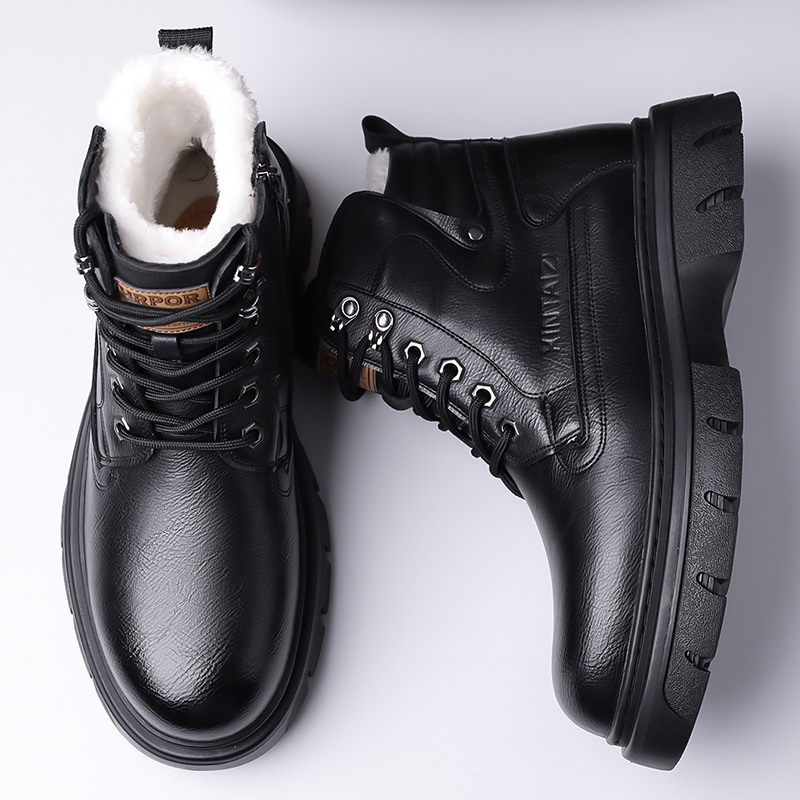 2024 téli új férfi magas szárú pamutcipő férfi vastag talpú tooling nagy fejű martin csizma gyapjú béléssel meleg csizma 66088
