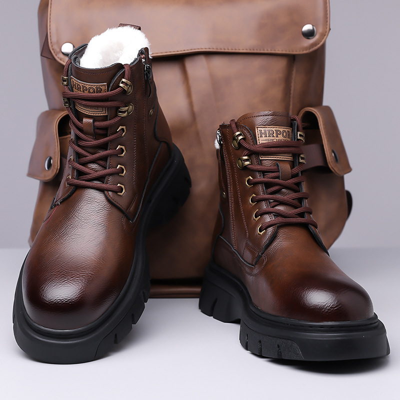 2024 téli új férfi magas szárú pamutcipő férfi vastag talpú tooling nagy fejű martin csizma gyapjú béléssel meleg csizma 66088