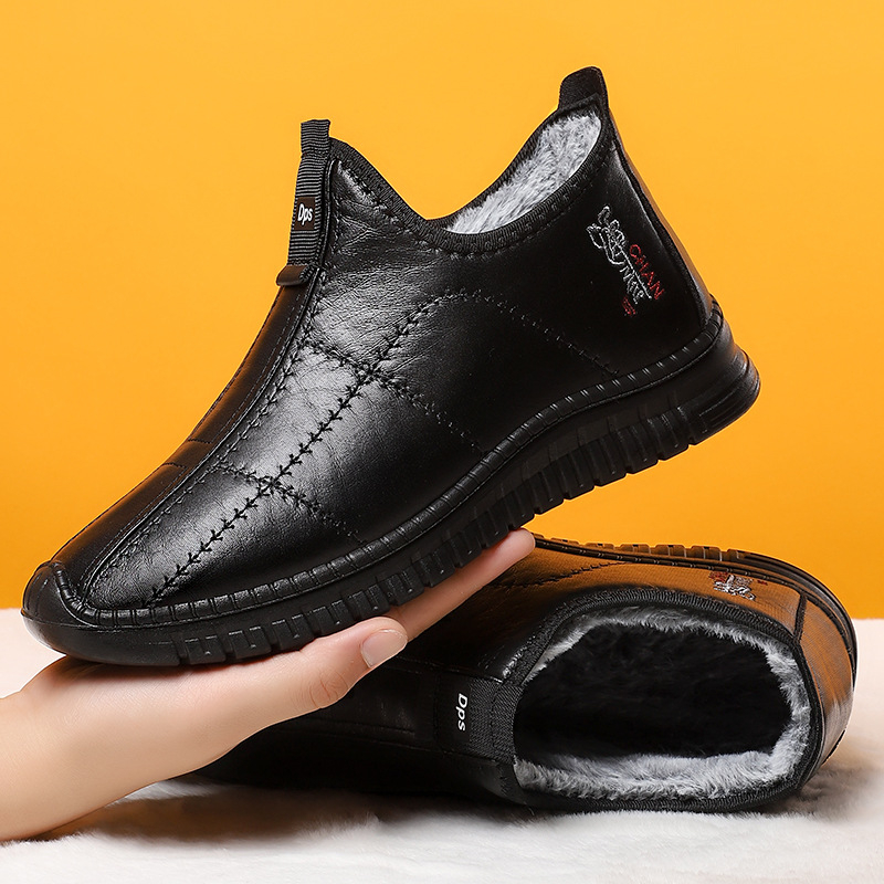 Pantofi de bumbac pentru bărbați, pantofi din poliuretan transfrontalier, pantofi pentru bărbați, mărime mare, cizme scurte și calde, gura superficială, cizme confortabile din bumbac, căptușite cu fleece, cizme îngroșate, stil masculin