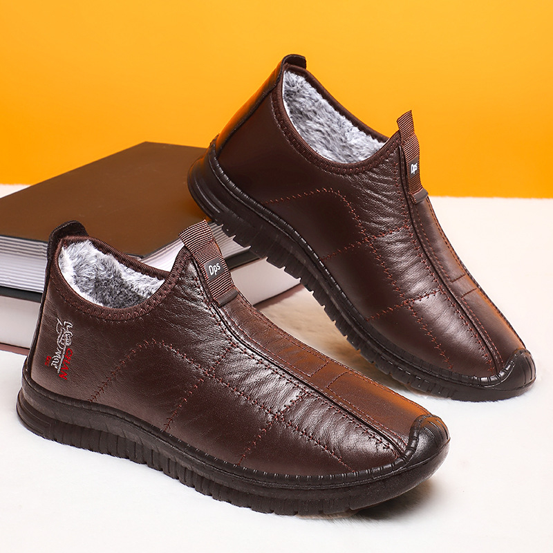 Pantofi de bumbac pentru bărbați, pantofi din poliuretan transfrontalier, pantofi pentru bărbați, mărime mare, cizme scurte și calde, gura superficială, cizme confortabile din bumbac, căptușite cu fleece, cizme îngroșate, stil masculin
