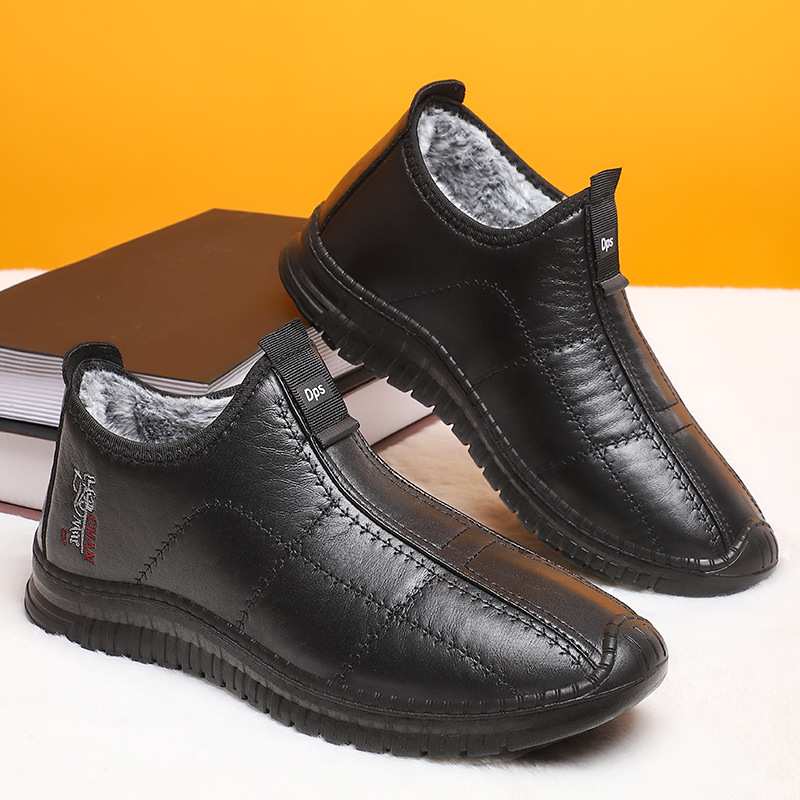 Pantofi de bumbac pentru bărbați, pantofi din poliuretan transfrontalier, pantofi pentru bărbați, mărime mare, cizme scurte și calde, gura superficială, cizme confortabile din bumbac, căptușite cu fleece, cizme îngroșate, stil masculin