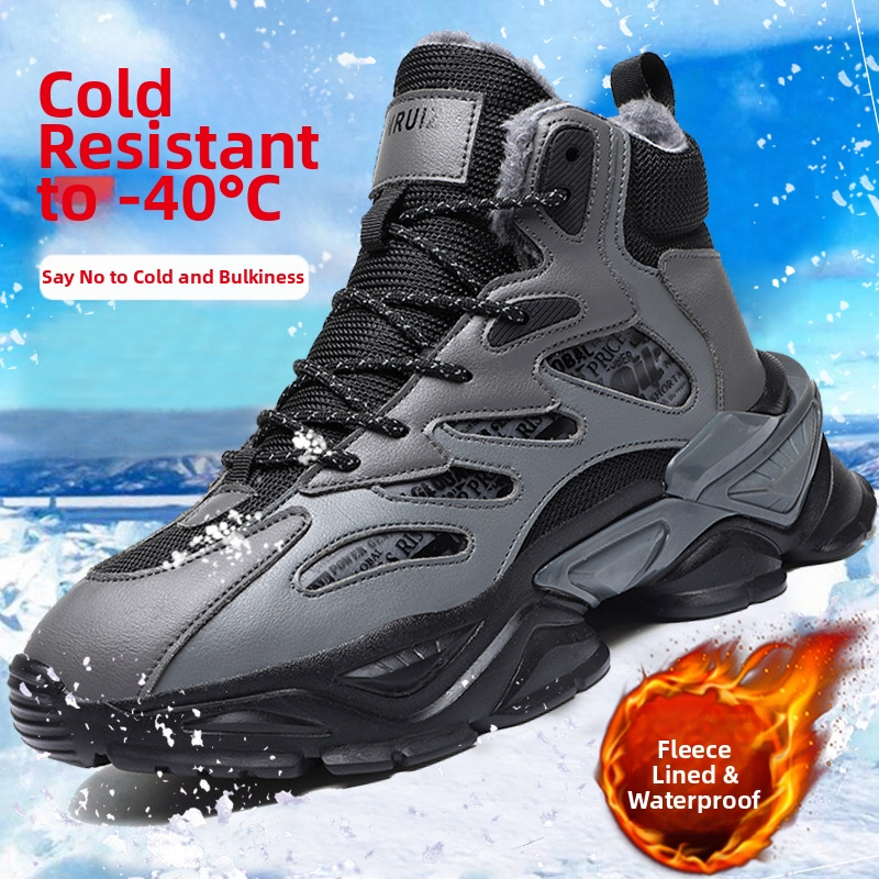 Bőr, vízálló cipő, téli, magas szárú, tinédzsereknek, divatos cipő, gyapjúbéléssel, meleg hótaposó, csúszásmentes, kopásálló férfi cipő