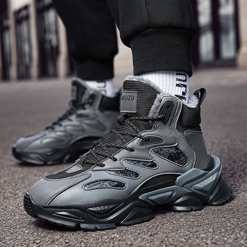 Bőr, vízálló cipő, téli, magas szárú, tinédzsereknek, divatos cipő, gyapjúbéléssel, meleg hótaposó, csúszásmentes, kopásálló férfi cipő